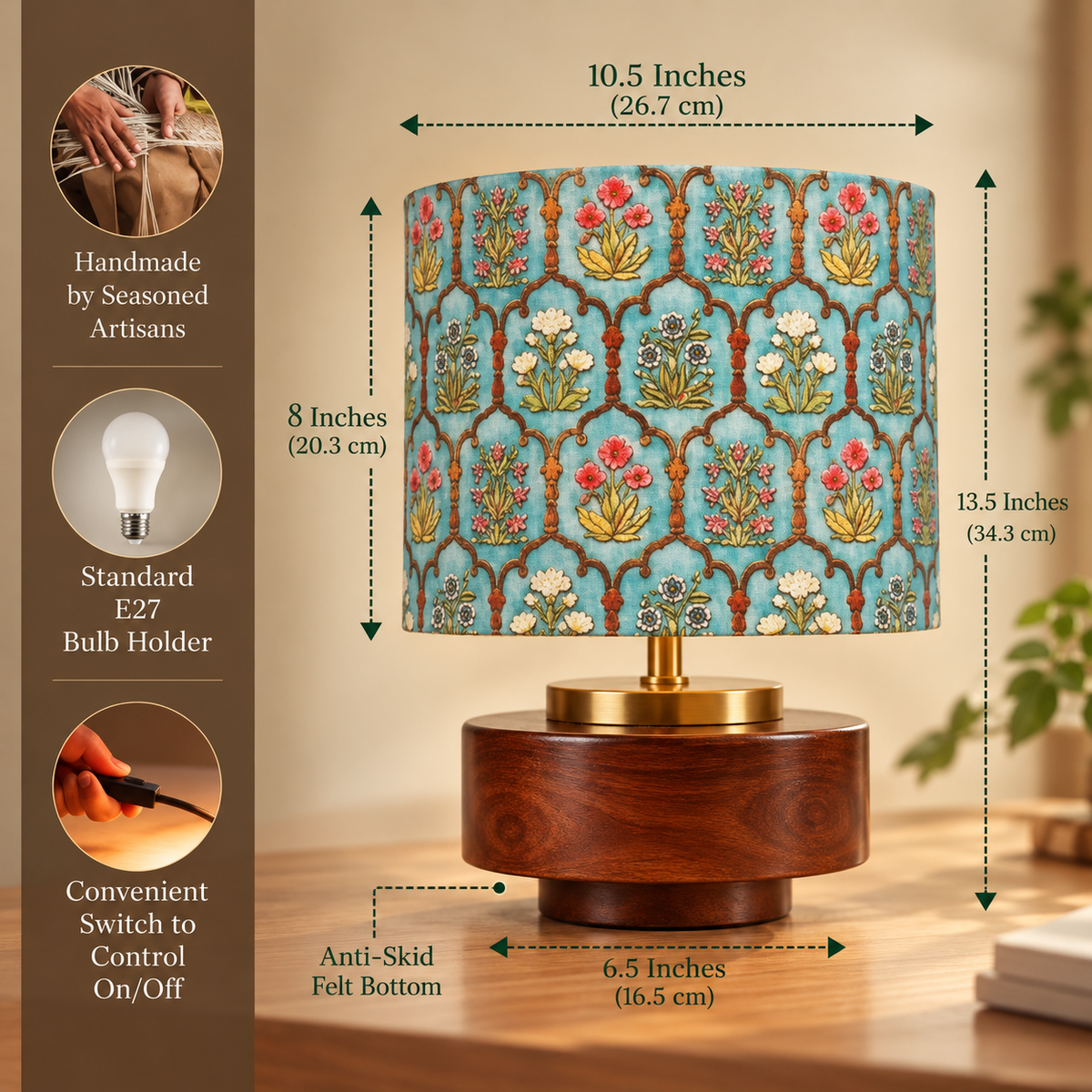 Solaza Guld | Bordlampa i Mangoträ med Vintage Design | Handgjord