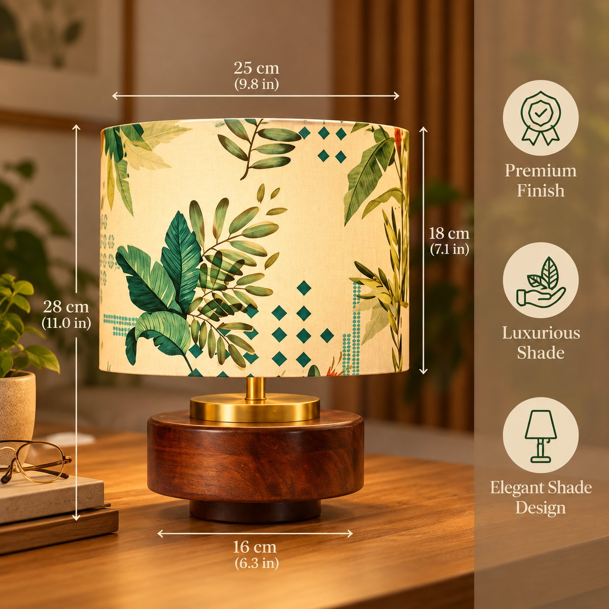 RIO Collection | Bordslampa i Mangoträ med Tropisk Silkesskärm | Handgjord