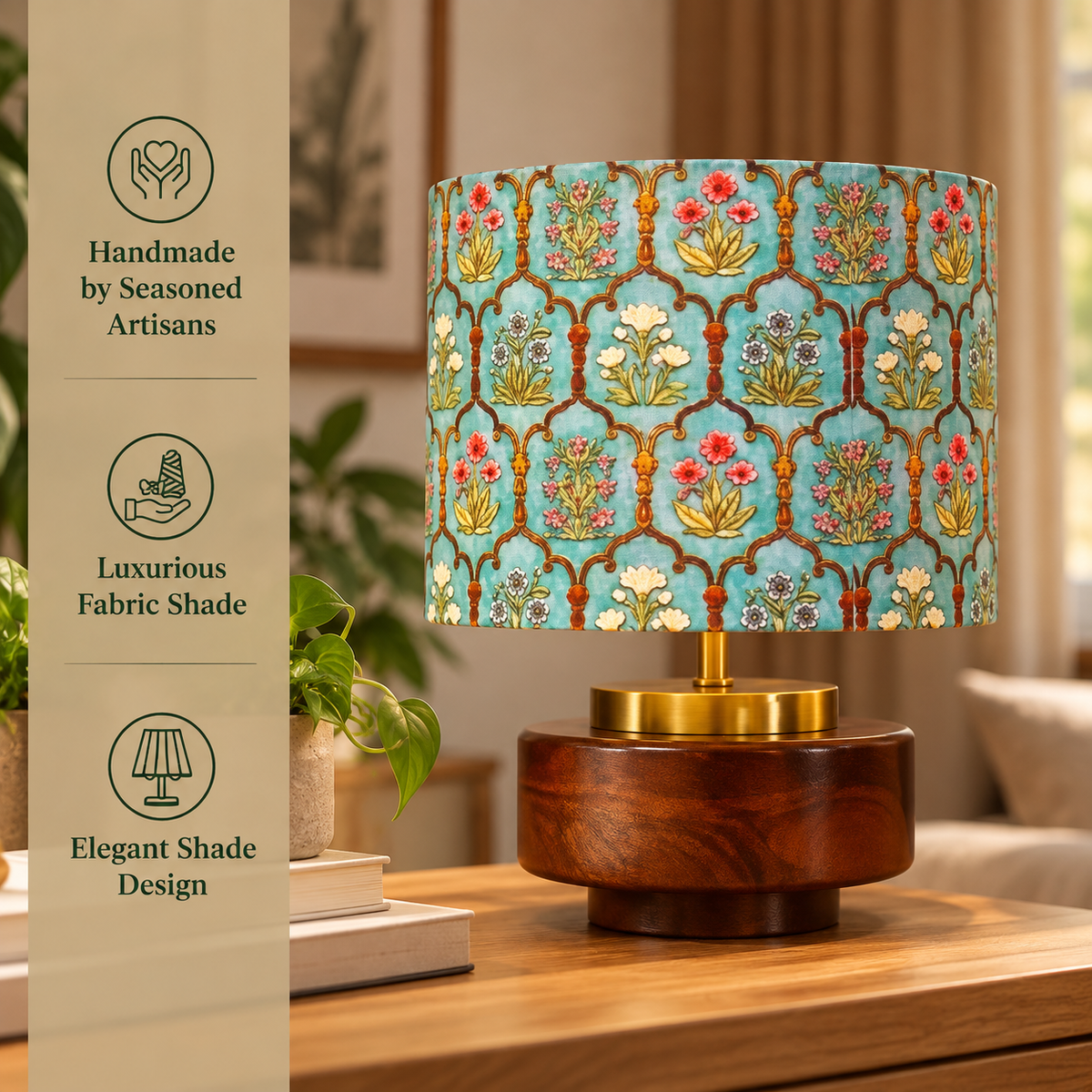 Solaza Guld | Bordlampa i Mangoträ med Vintage Design | Handgjord