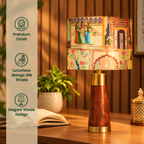 Maharani | Bordlampa i Mangoträ – Silkesskärm | Handgjord
