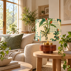 RIO Collection | Bordslampa i Mangoträ med Tropisk Silkesskärm | Handgjord