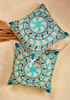 Aqua Paisley | Broderat Kuddfodral i Havsgrön med Traditionell Design | Handgjort i 100% Bomull för Heminredning 2