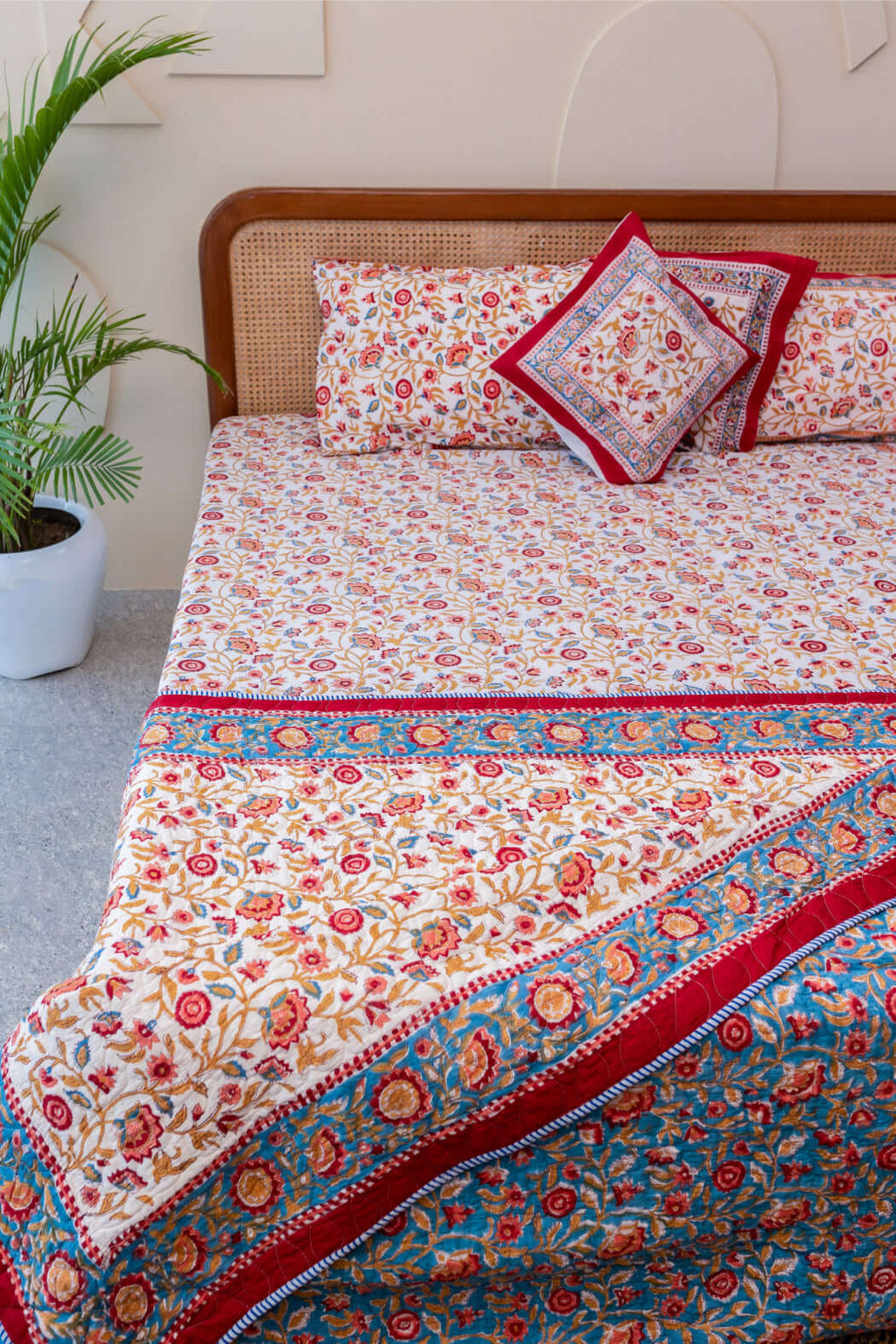 Calm Oasis | Premium Sänglinne Set i 100% Bomull med Handblocktryck | King Size för Avkopplande Nätter 4