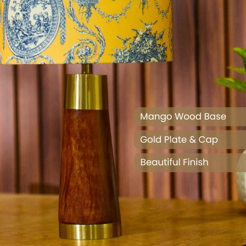 Elegant Bordlampa Guld i Mangoträ med Vintage Tyggskärm för Hemmet 4
