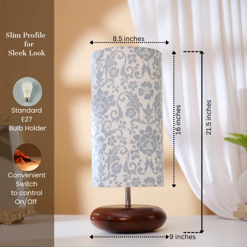 Elegant Bordlampa i Mangoträ med Tygskärm - Perfekt för Hemmet 3