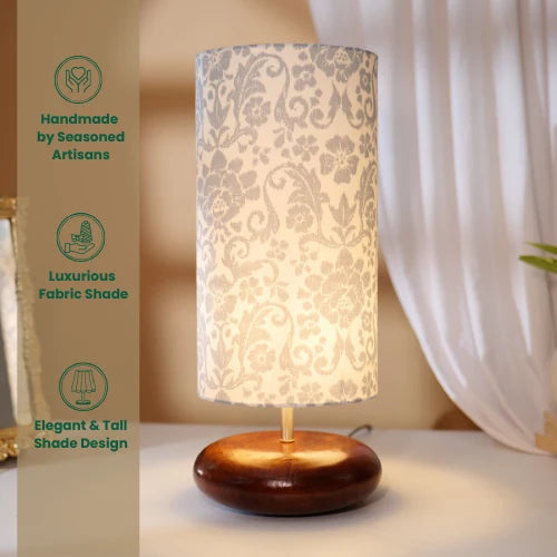 Elegant Bordlampa i Mangoträ med Tygskärm - Perfekt för Hemmet 4