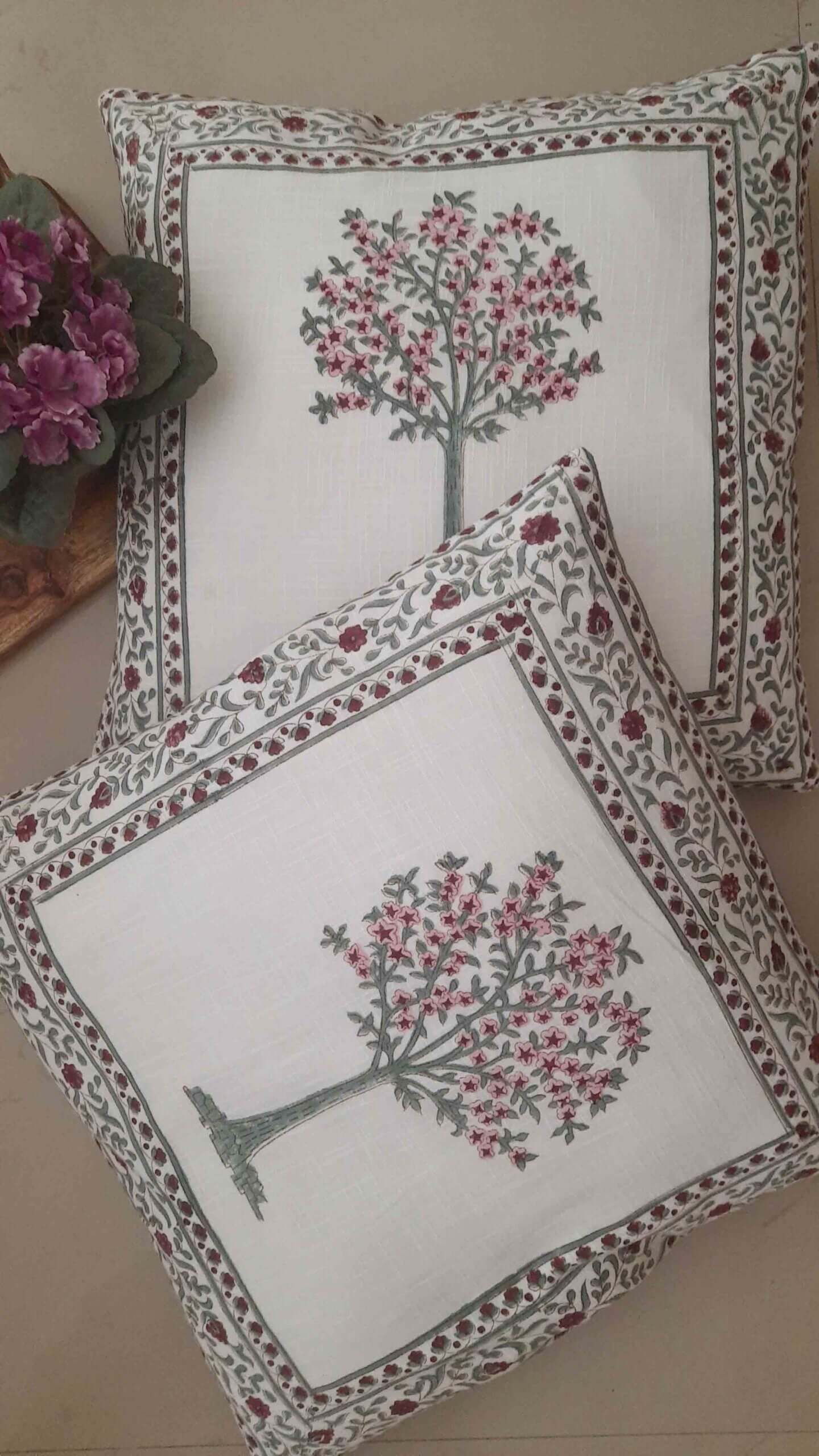 Handblocktryckt Kuddfodral i 100% Bomull med Vintage Design | Elegant Inredning för Hemmet 6