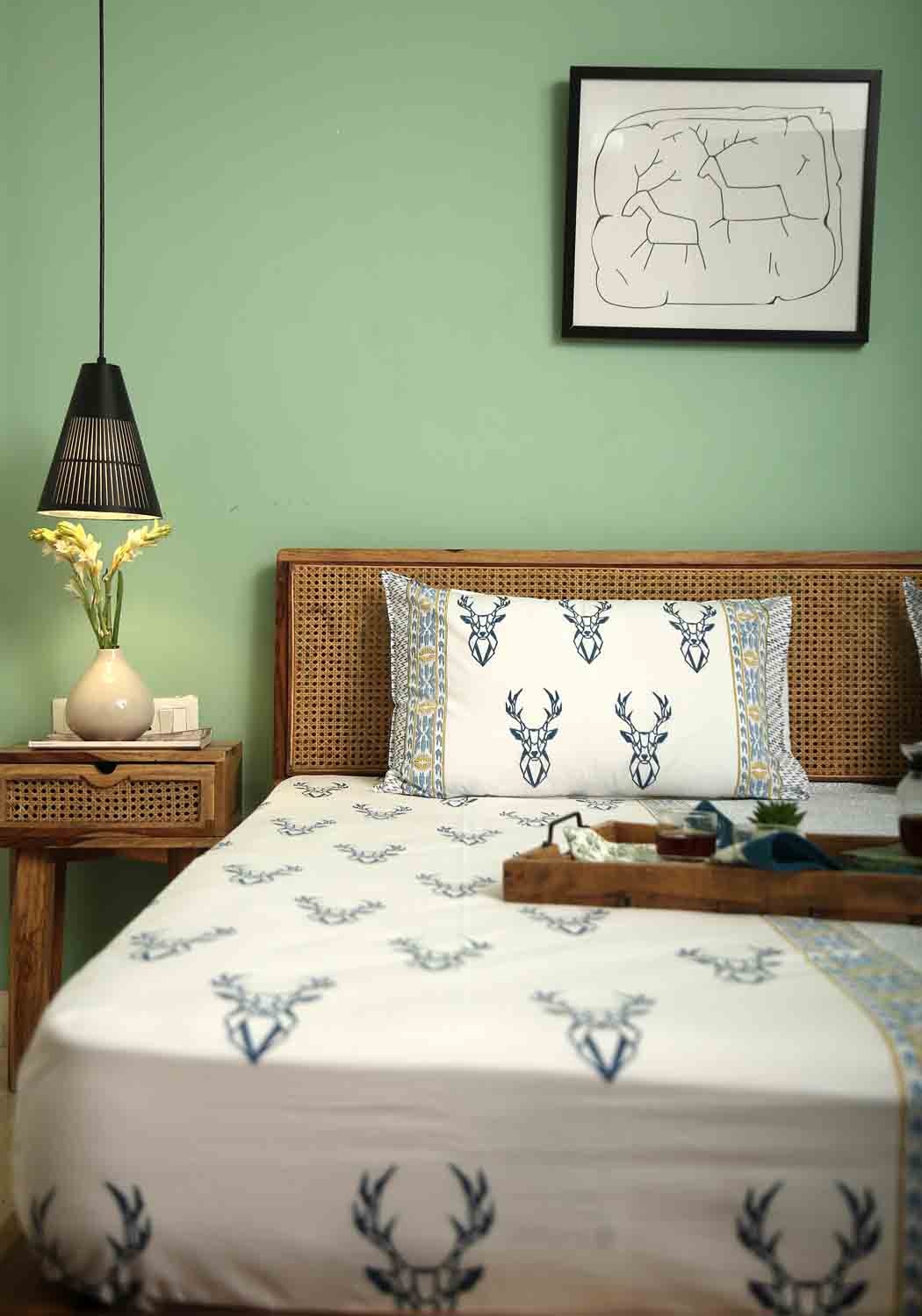 Muscari | Premium Lakan i Bomull med Handblockstryck | Elegant Design för Sovrummet 1