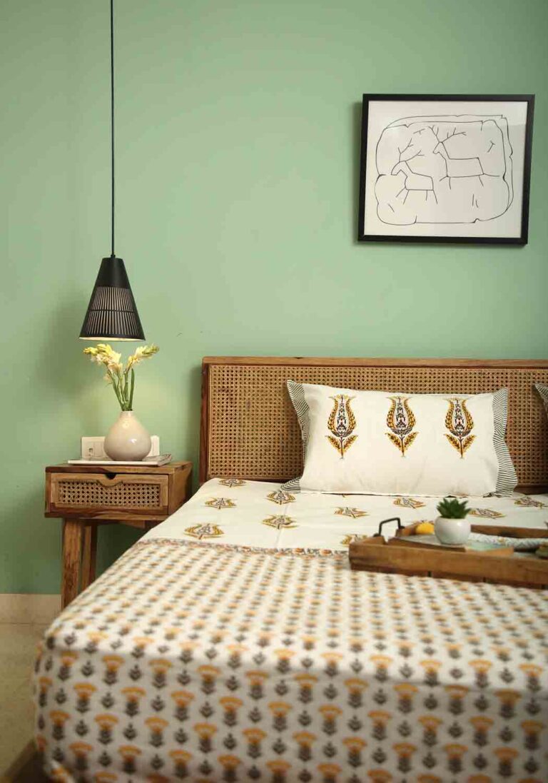 Olive Grace | Premium Bomull Lakan med Handblocktryck | Färgglad Design för Elegant Sovrum 2