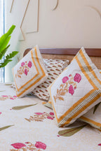 Regal Patterns | Premium Quilt Set med Handblocktryck i Mörkrosa & Grön | 100% Bomull för Elegant Inredning 3