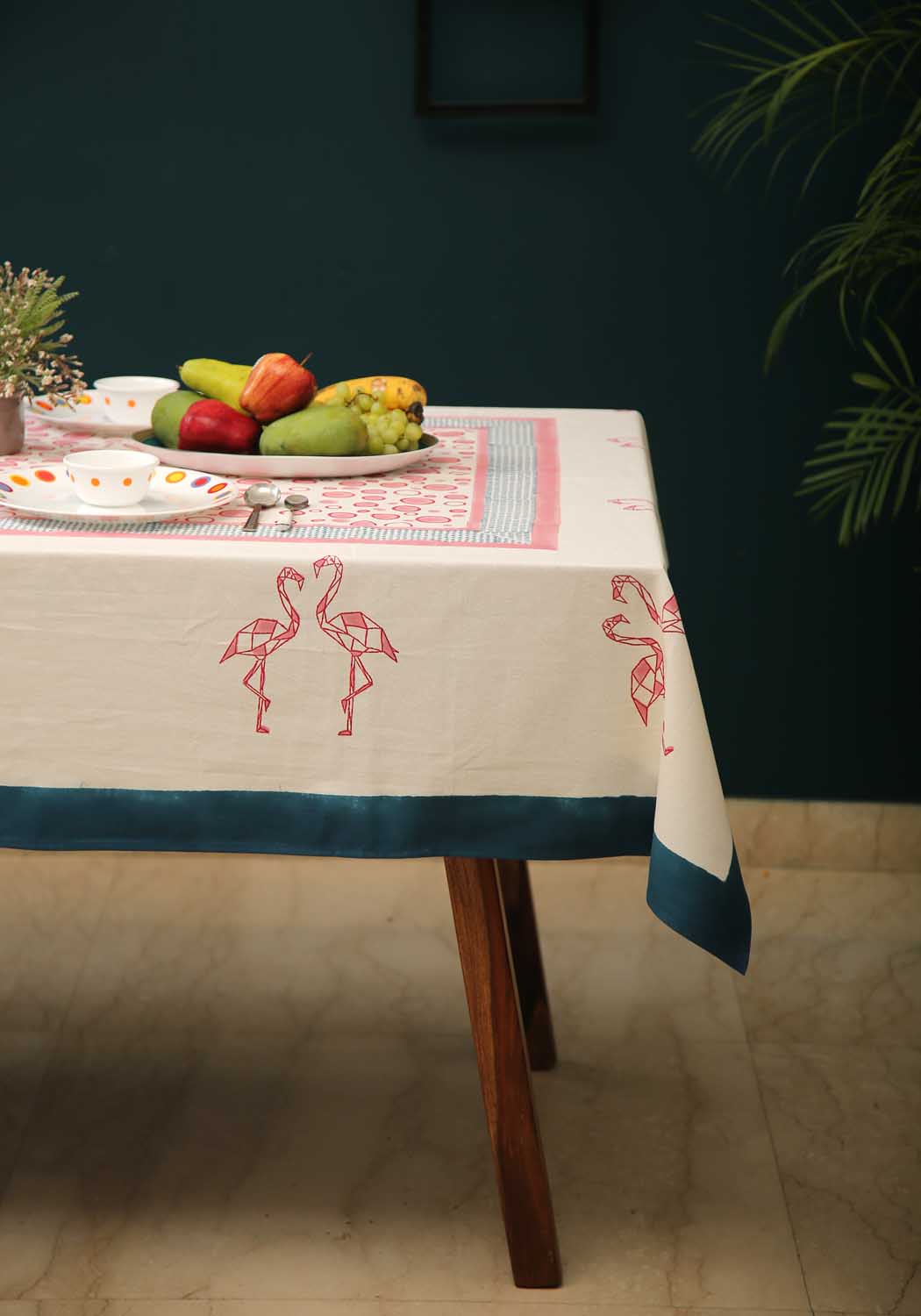 Rosalia | Handblockstrykt Bordsöverdrag i 100% Bomull med Unikt Mönster | Elegant Design för Stilig Matupplevelse 0