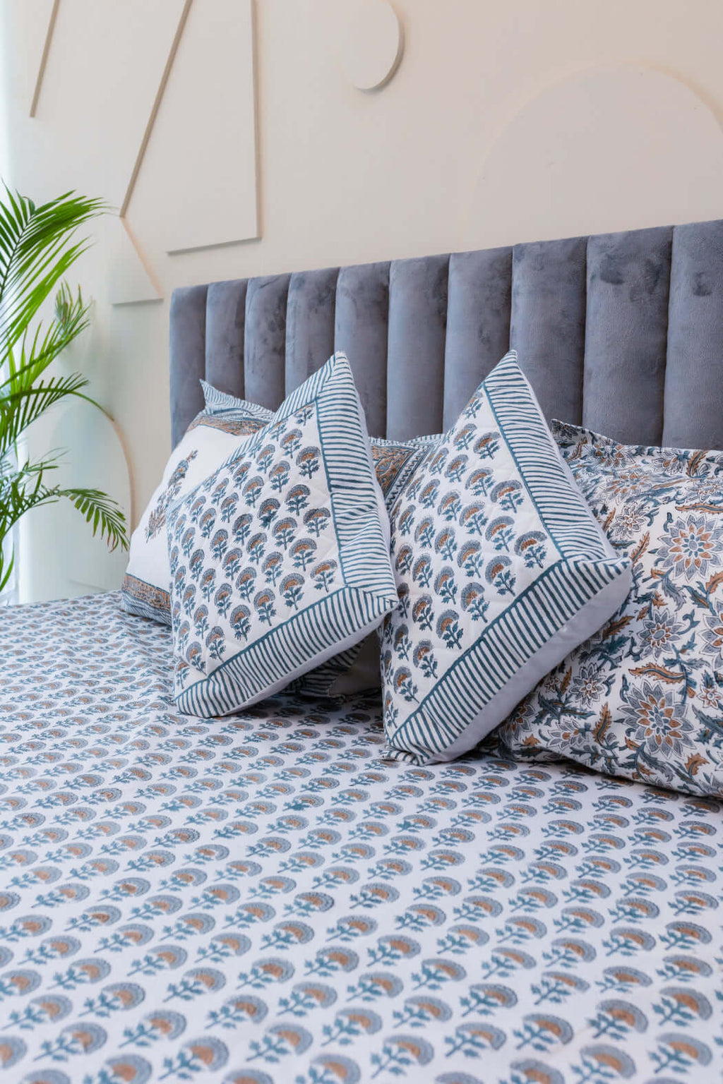 Rustik Charm | Premium Sänglinne Set med Handblocktryck i 100% Bomull | King Size för Mjuk och Bekväm Sömn 4