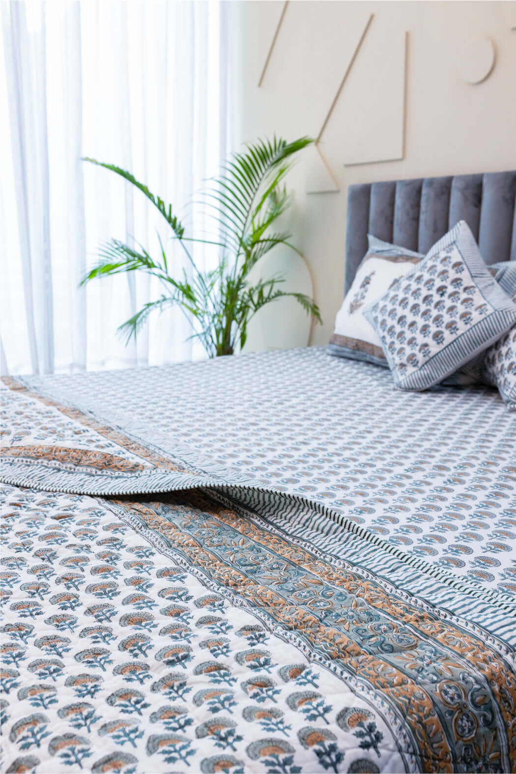 Rustik Charm | Quiltset i 100% Bomull med Handblocktryck | Varm och Inbjudande Atmosfär för Hemmet 4