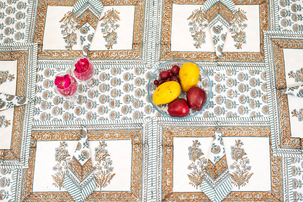 Rustik Charm | Premium Sänglinne Set med Handblocktryck i 100% Bomull | King Size för Mjuk och Bekväm Sömn