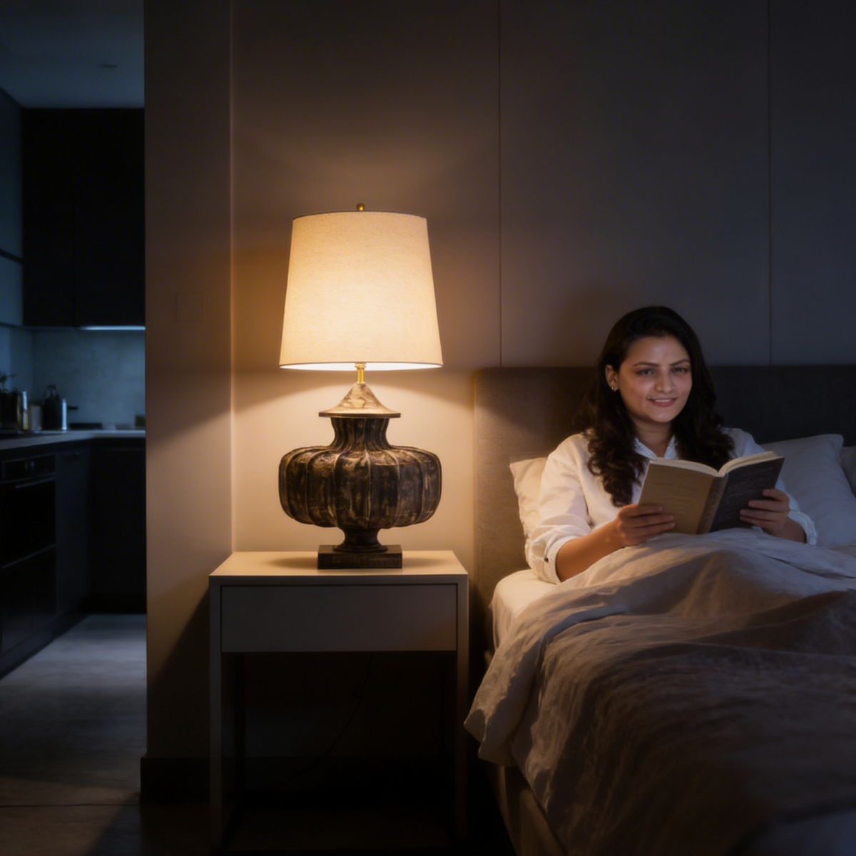 SkulpturalDesign | Elegant Liten Bordslampa i Guld och Vit Metall 3