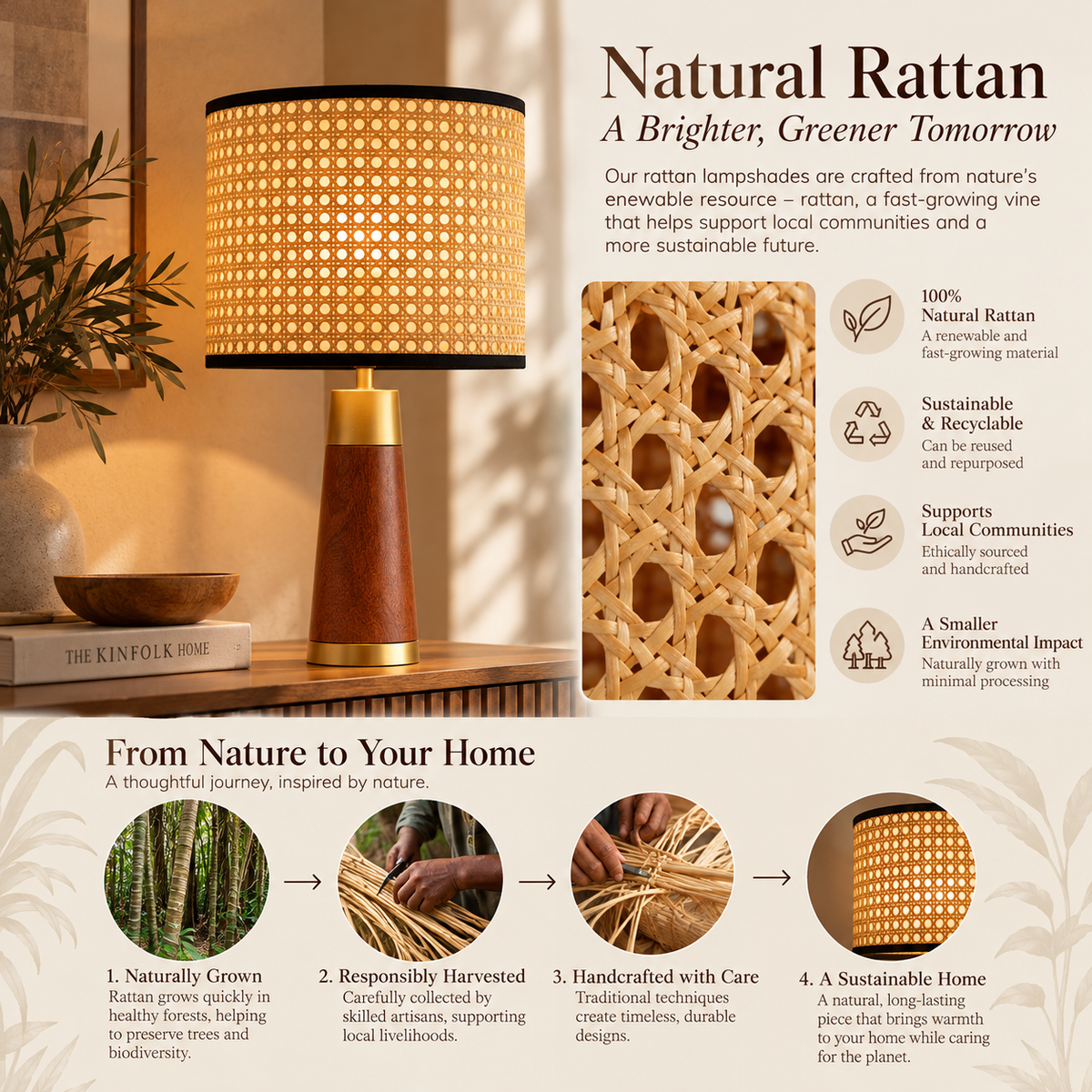 Solaza Natural | Mango Wood Table Lamp – Rattan Shade | Handmade