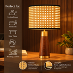 Solaza Natural | Mango Wood Table Lamp – Rattan Shade | Handmade