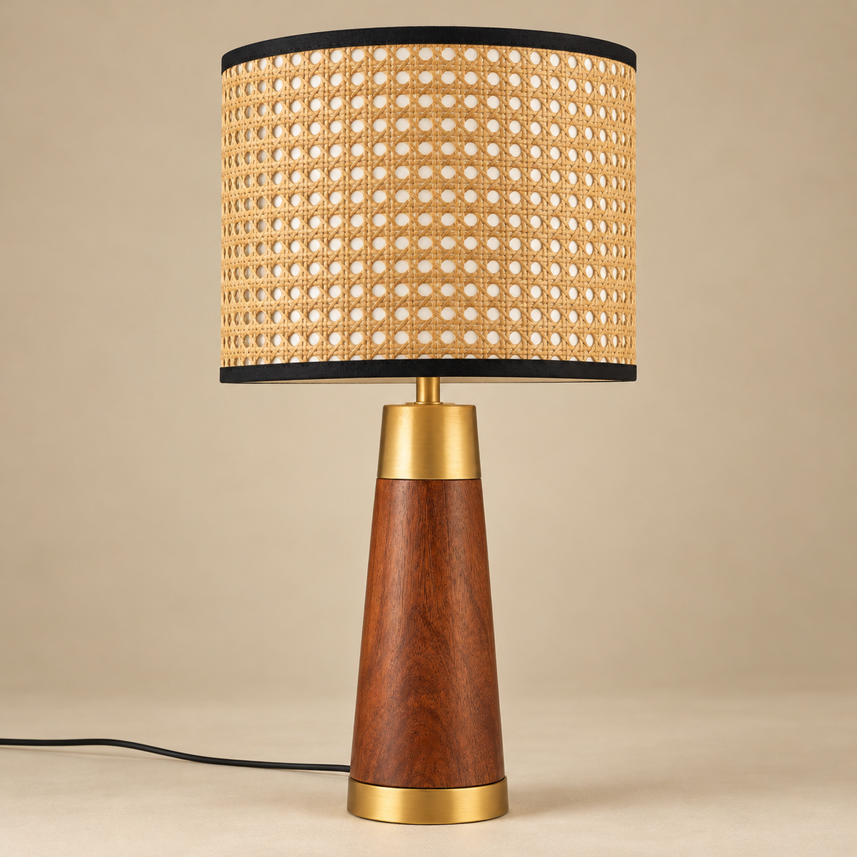 Solaza Natural | Mango Wood Table Lamp – Rattan Shade | Handmade
