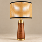 Solaza Natural | Mango Wood Table Lamp – Rattan Shade | Handmade