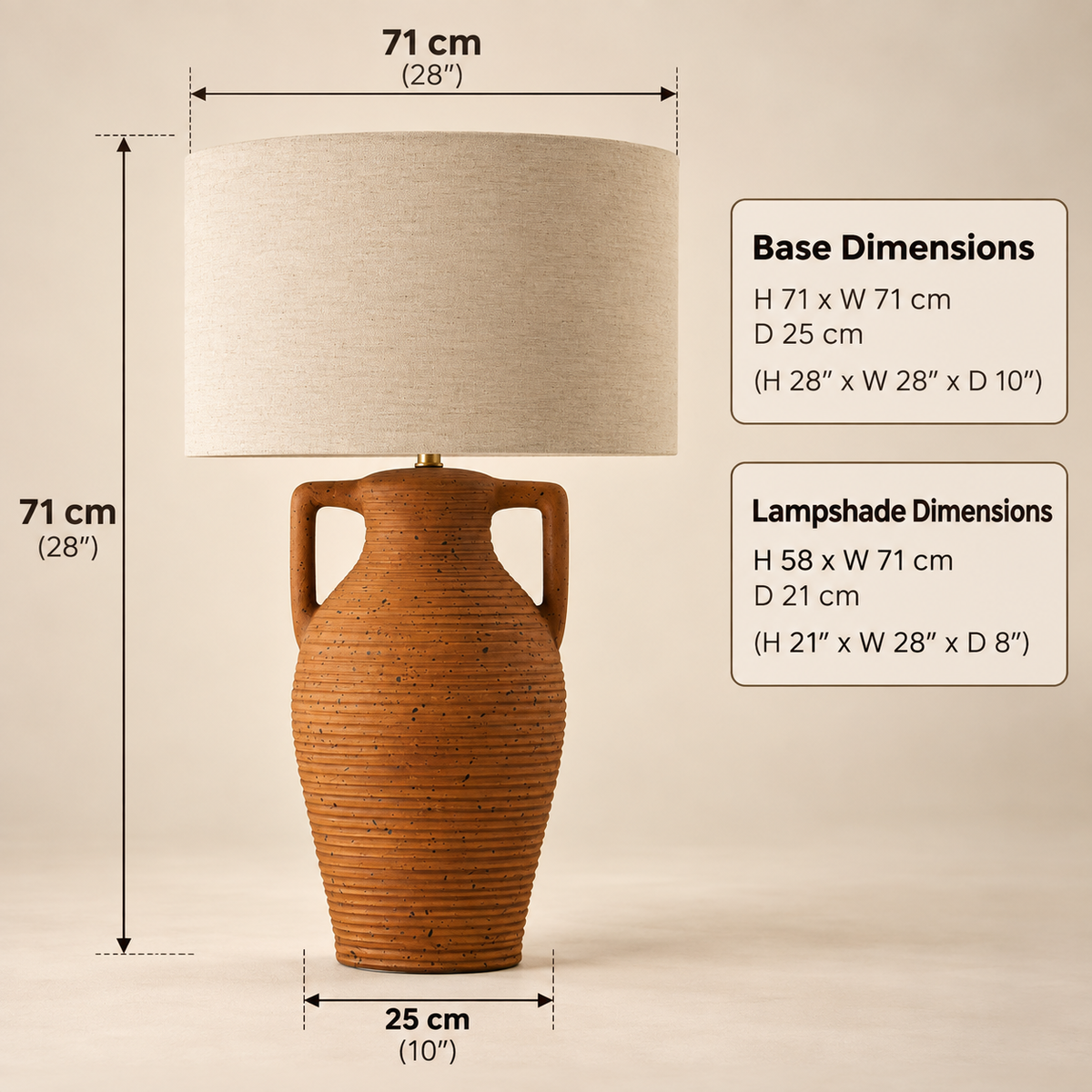 TerraLuxe | Terrakotta & Textil Bordslampa | Handgjord